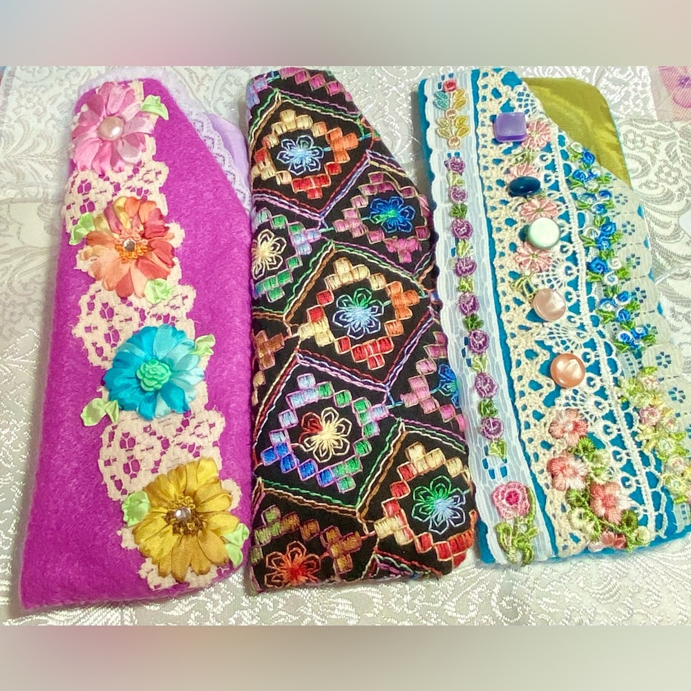 Colorful Embroidered/Stitched eyeglass cases